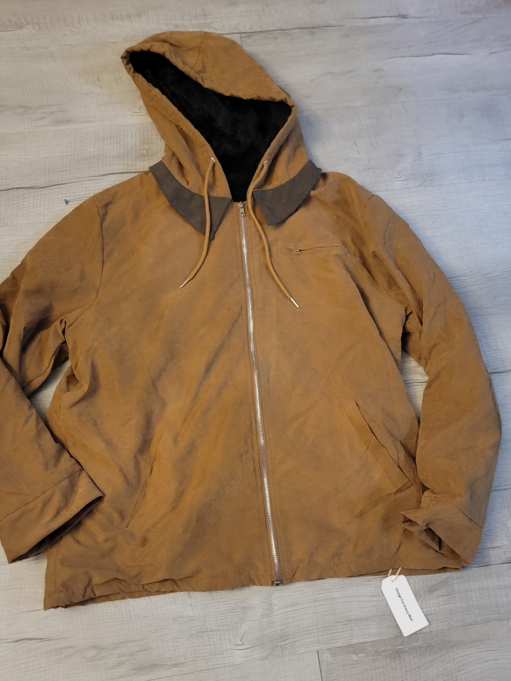 Lightweight Hooded Shirt Jacket in Brown with Black Lining